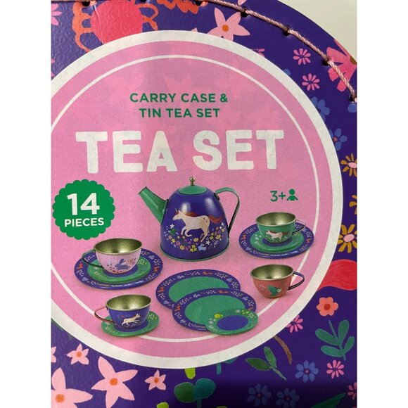 Unicorn Tin Tea Set With Carry Case - 14 Pieces - For Ages 3+ - By Crocodile Cre - Picture 5 of 5